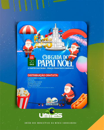 Chegada do Papai Noel acontece no dia 20 de dezembro em Salto Grande